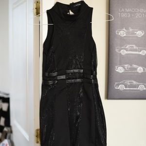 Esma Black High Neck Metallic Detail Bodycon Dress